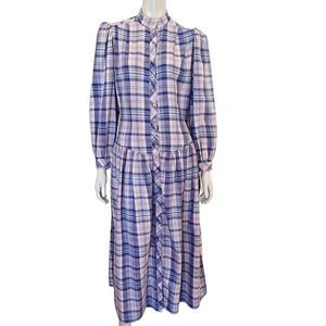 Vintage 90s Eileen West Dress Small Flannel Drop Waist Band Collar Cottagecore